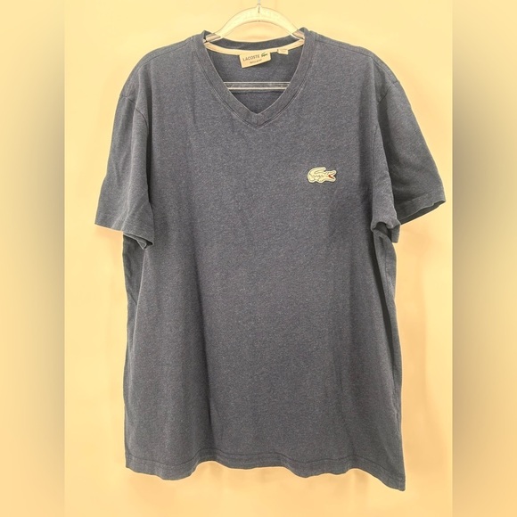 Lacoste Other - Lacoste Shirt Men’s  XL Fr 6  Blue 100% Cotton V Neck Embroidered Lrg Logo